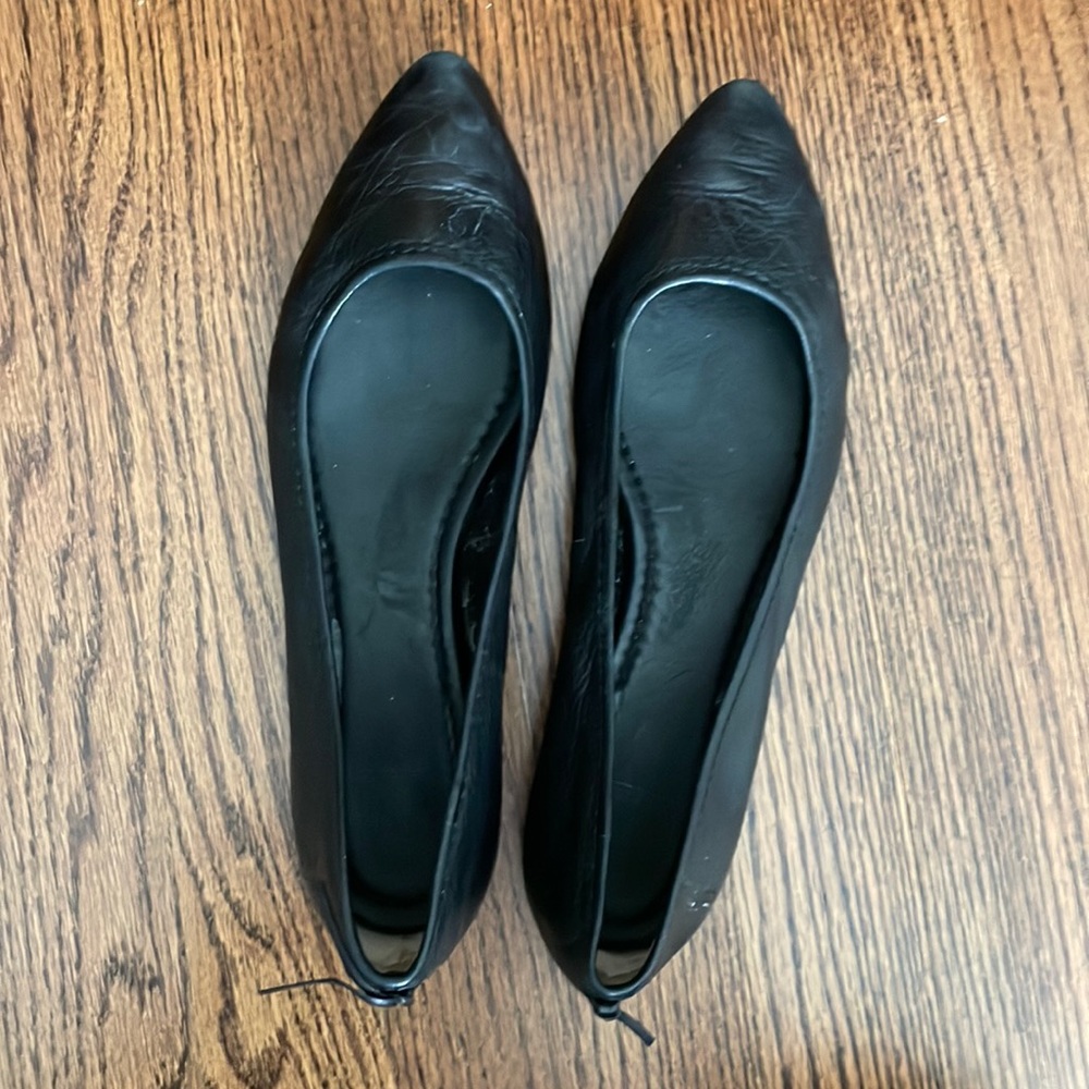 Frye black leather flats, size 8